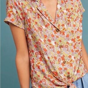 Maeve Orange and Yellow Fruity Floral Button-Down Shirt